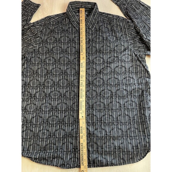 Ecko Unlimited Shirt Men's 2XL Black Emboss Design Long Sleeve Button Up Stripes - Picture 5 of 12